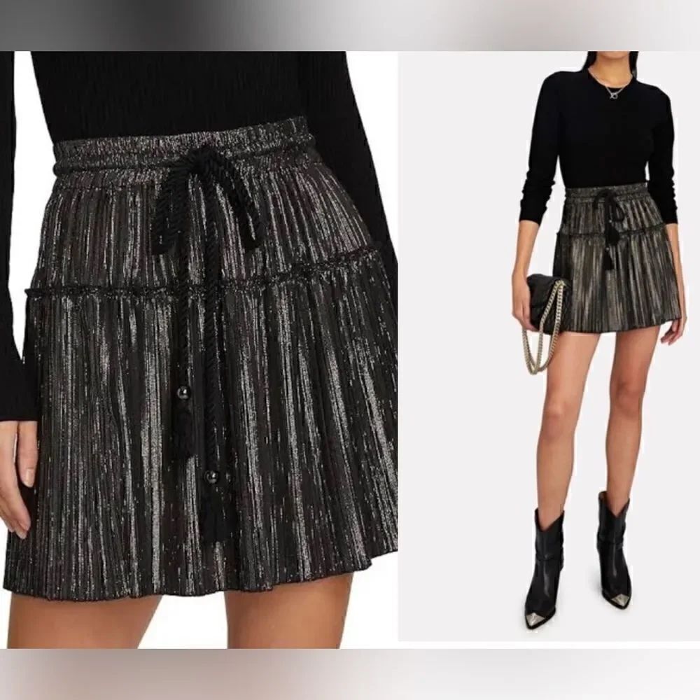 A.L.C. NWT Carter Pleated Mini Skirt Black Gold Silver Size 6